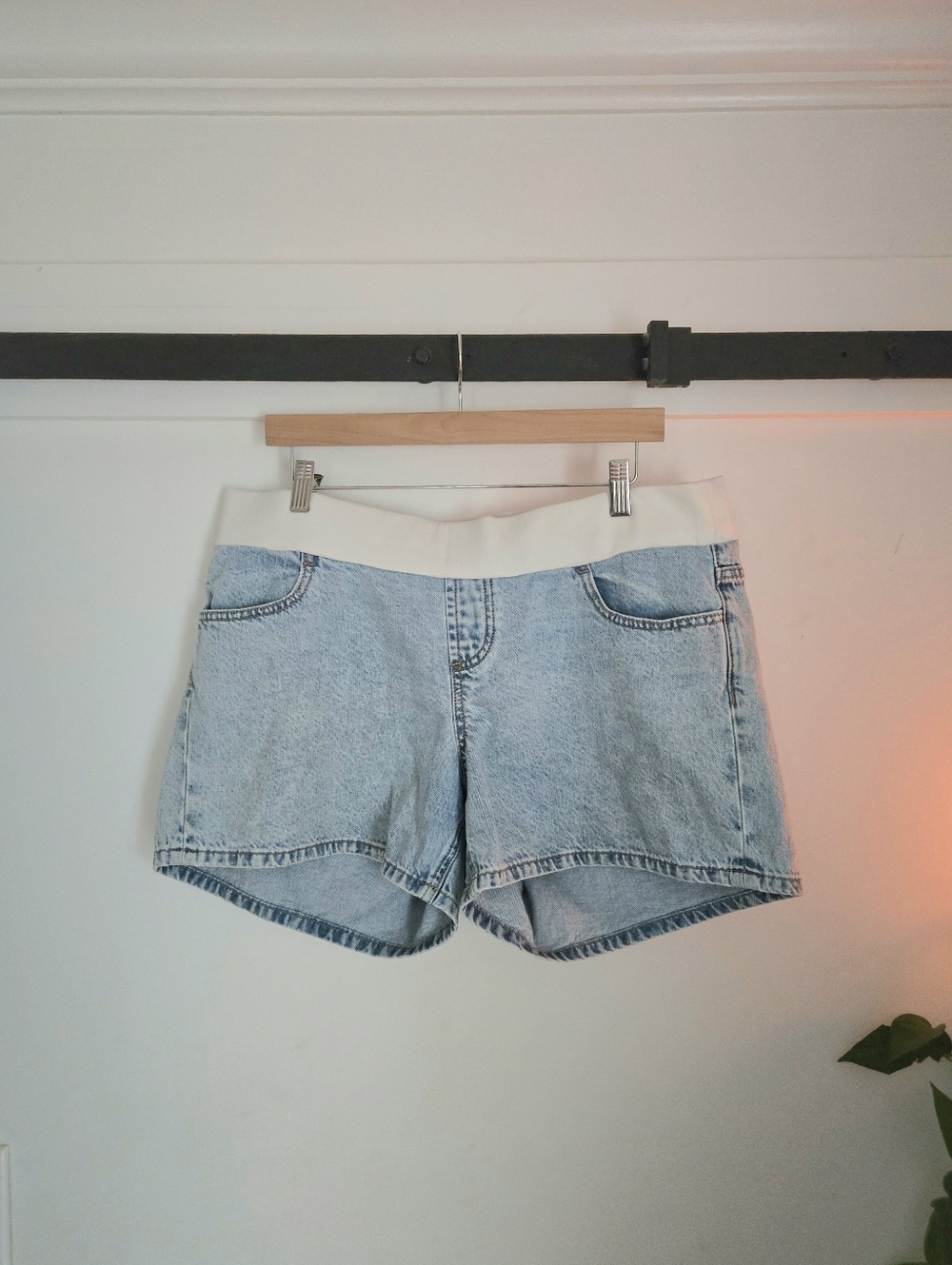 Ripe Light Blue Maternity Denim Shorts with White Waistband